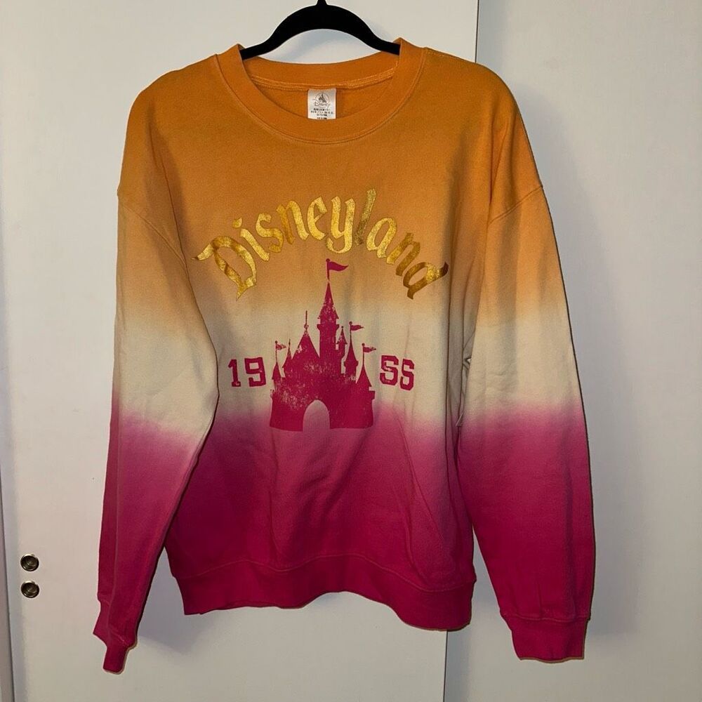Disneyland Unisex Pink Orange Tie Dye Castle Crewneck Large NWT